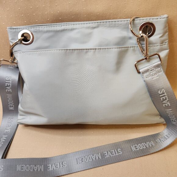 STEVE MADDEN Light Blue Tan Inside Quilted Crossbody Purse Adjustable Strap - Picture 6 of 10